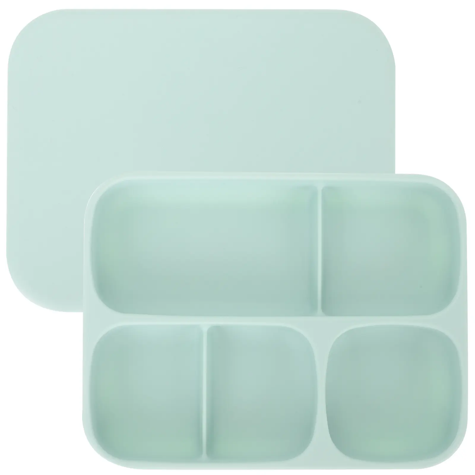 Silicone Food Plate Divided Compartments Suction Cup Baby Plates Fruit Plate Toddler Kitchenware Green Color Easy Clean Portable