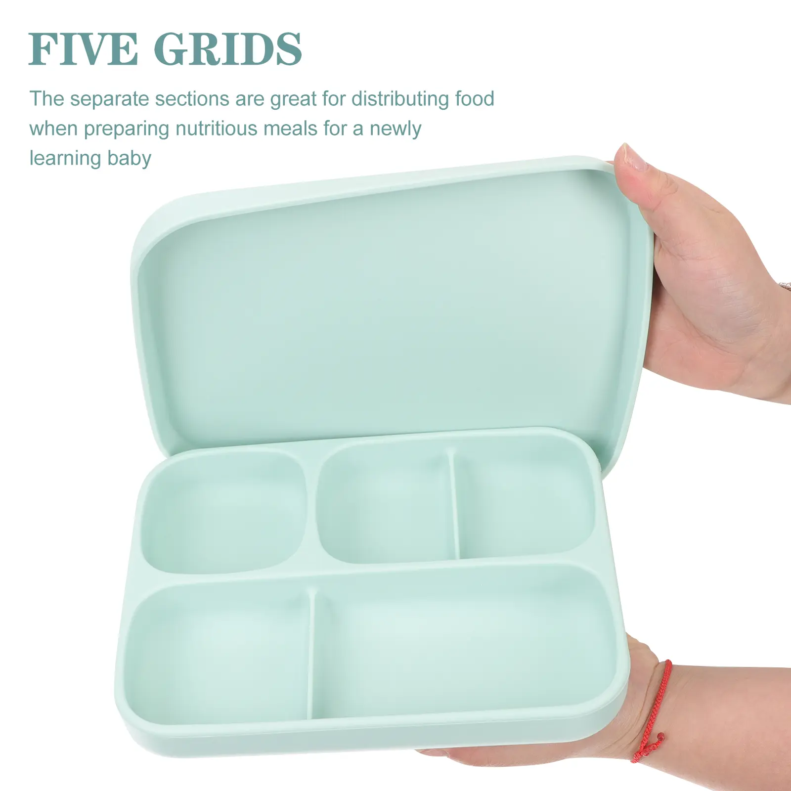 Silicone Food Plate Divided Compartments Suction Cup Baby Plates Fruit Plate Toddler Kitchenware Green Color Easy Clean Portable