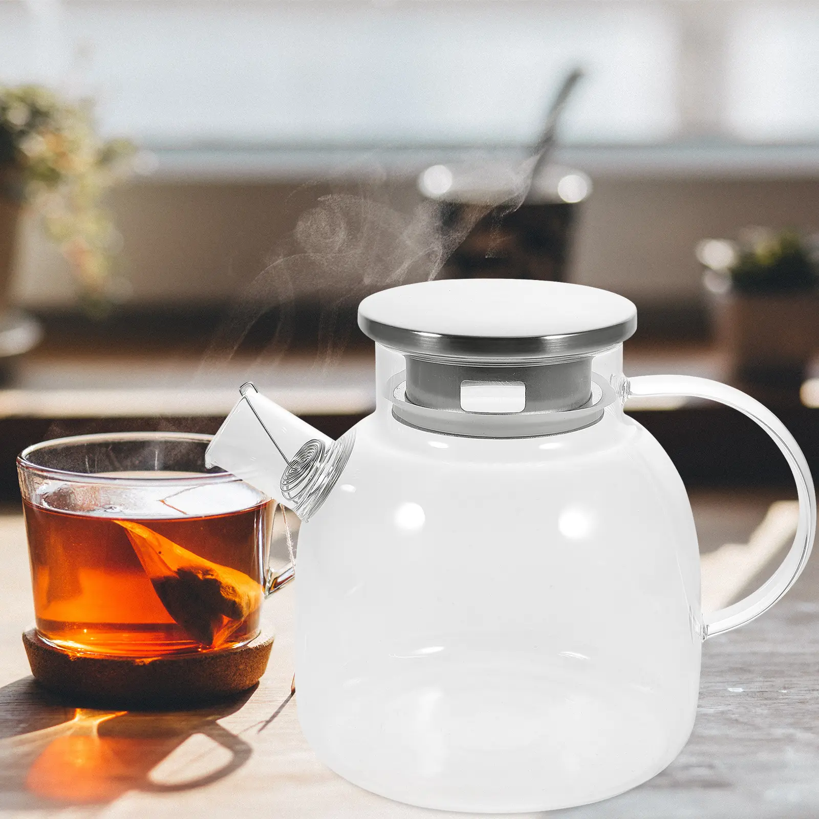 Large Capacity Teapot Clear Kettle Fruit Loose Leaf Steeper Pots Glass Stovetop