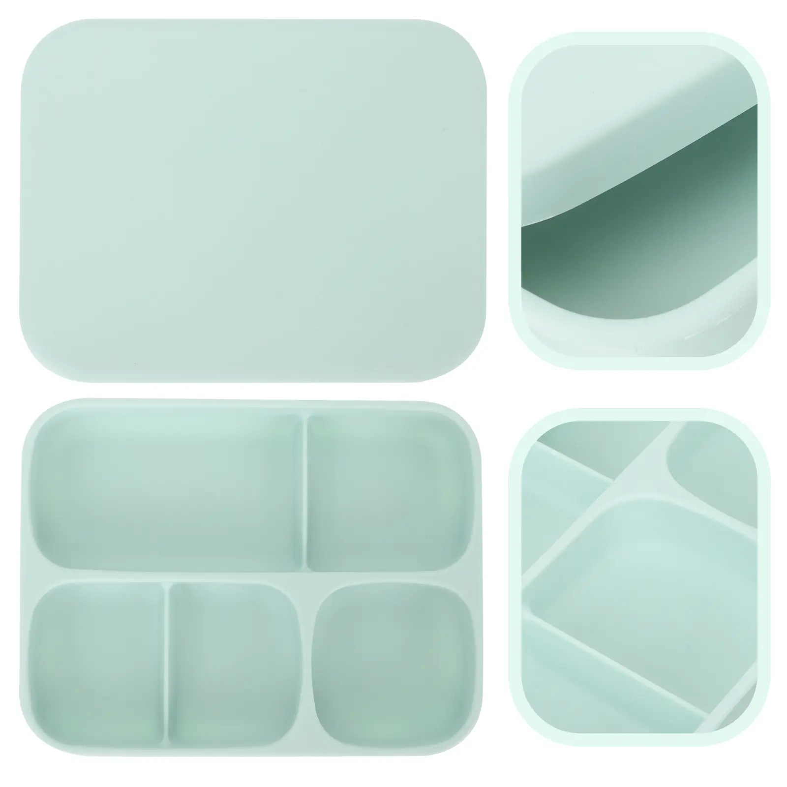 Silicone Food Plate Divided Compartments Suction Cup Baby Plates Fruit Plate Toddler Kitchenware Green Color Easy Clean Portable