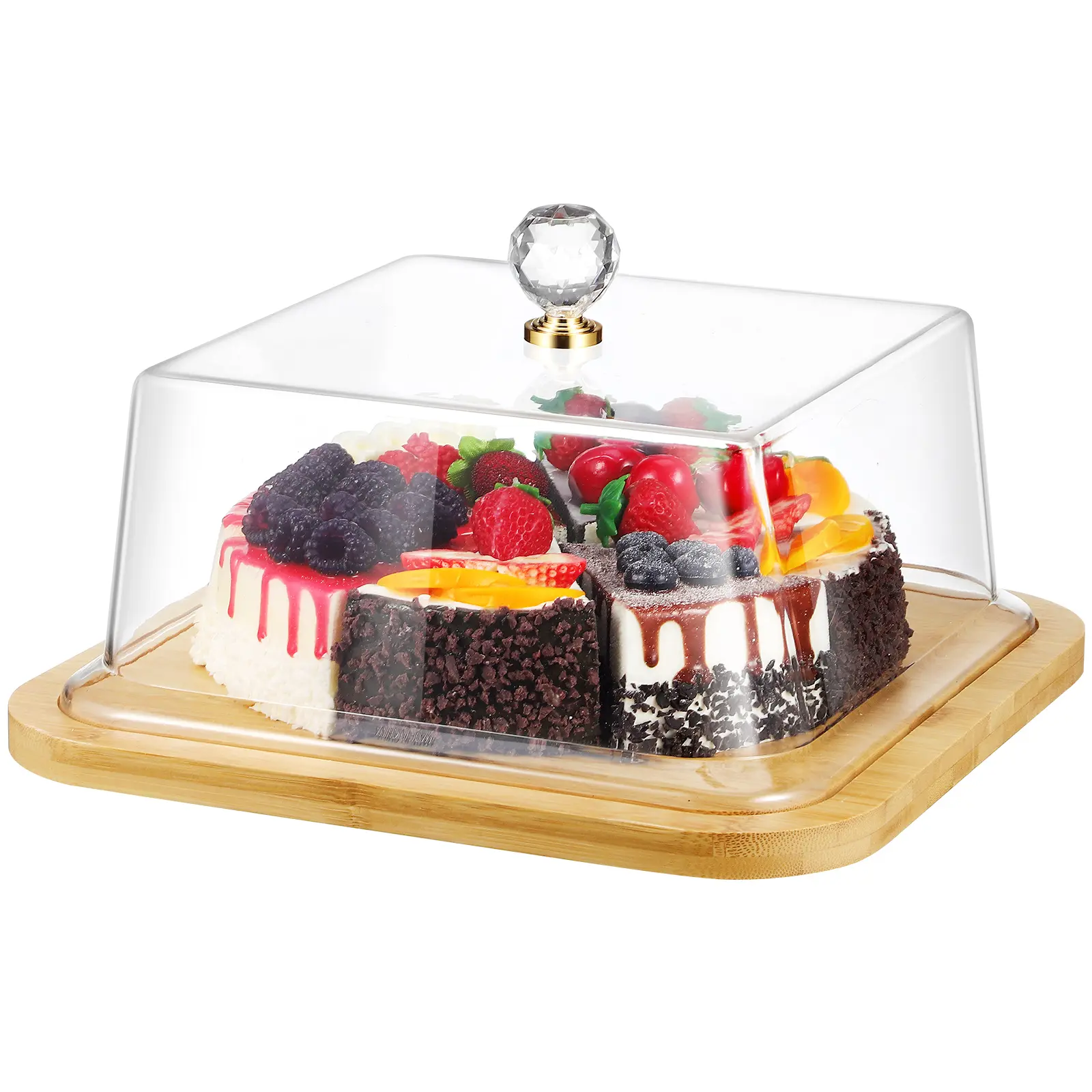 Tasting Bread Plate Cake Holder with Lid Tray Dessert Stand Clear Protective Cover Square Base Table Decor Party Supplies