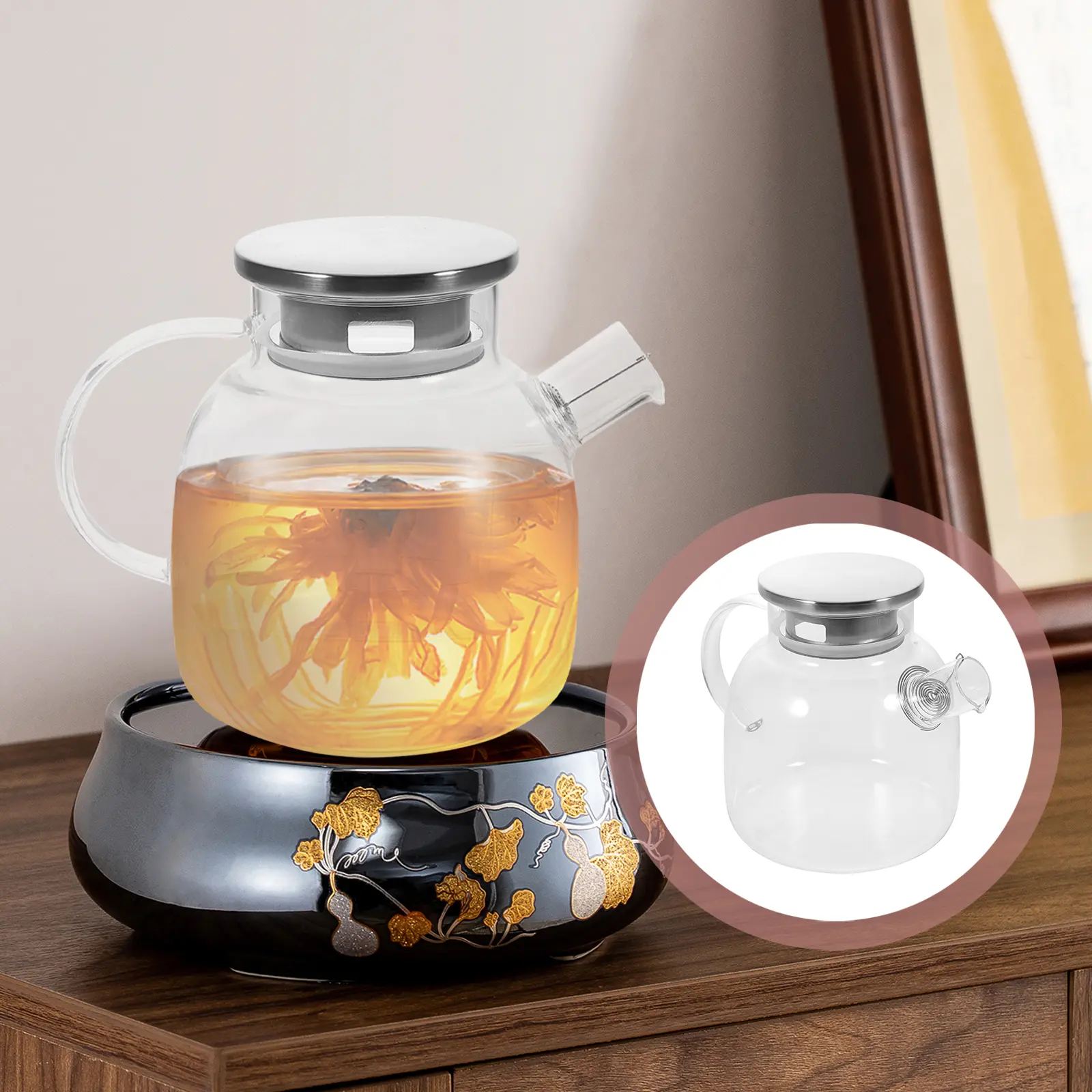 Large Capacity Teapot Clear Kettle Fruit Loose Leaf Steeper Pots Glass Stovetop