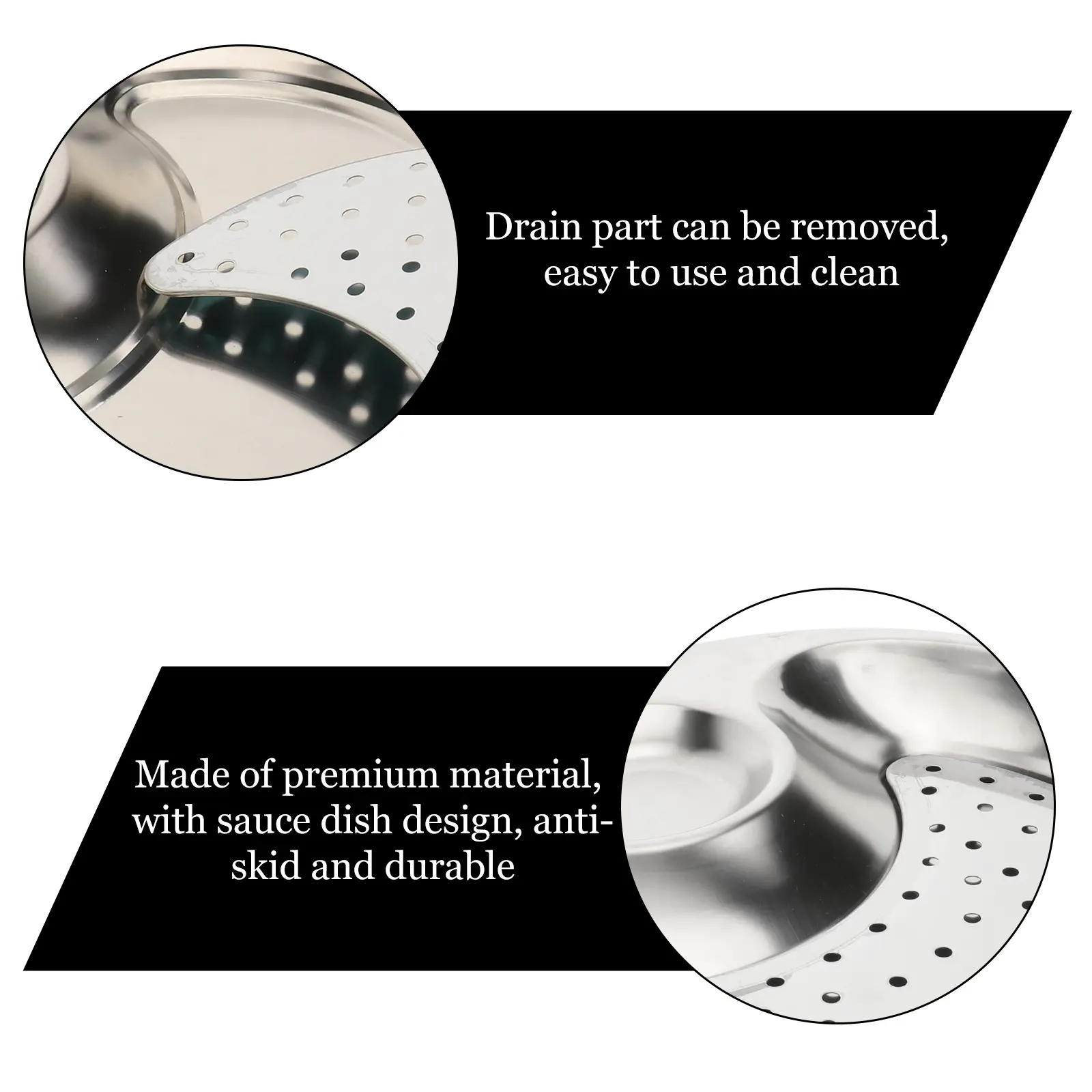 Stainless Steel Dumpling Tray Anti-skid Dinner Plate with Dipping Saucer Serving Dishes Household Removable Drain Dumplings