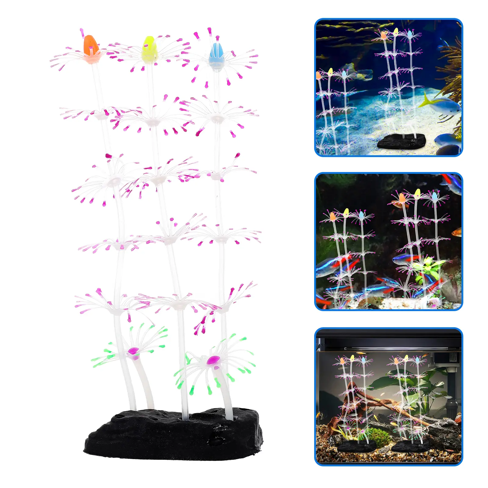 Simulated Coral Ornaments Fluorescent Decoration Aquarium Artificial Reef for Aquariums False Silica Gel