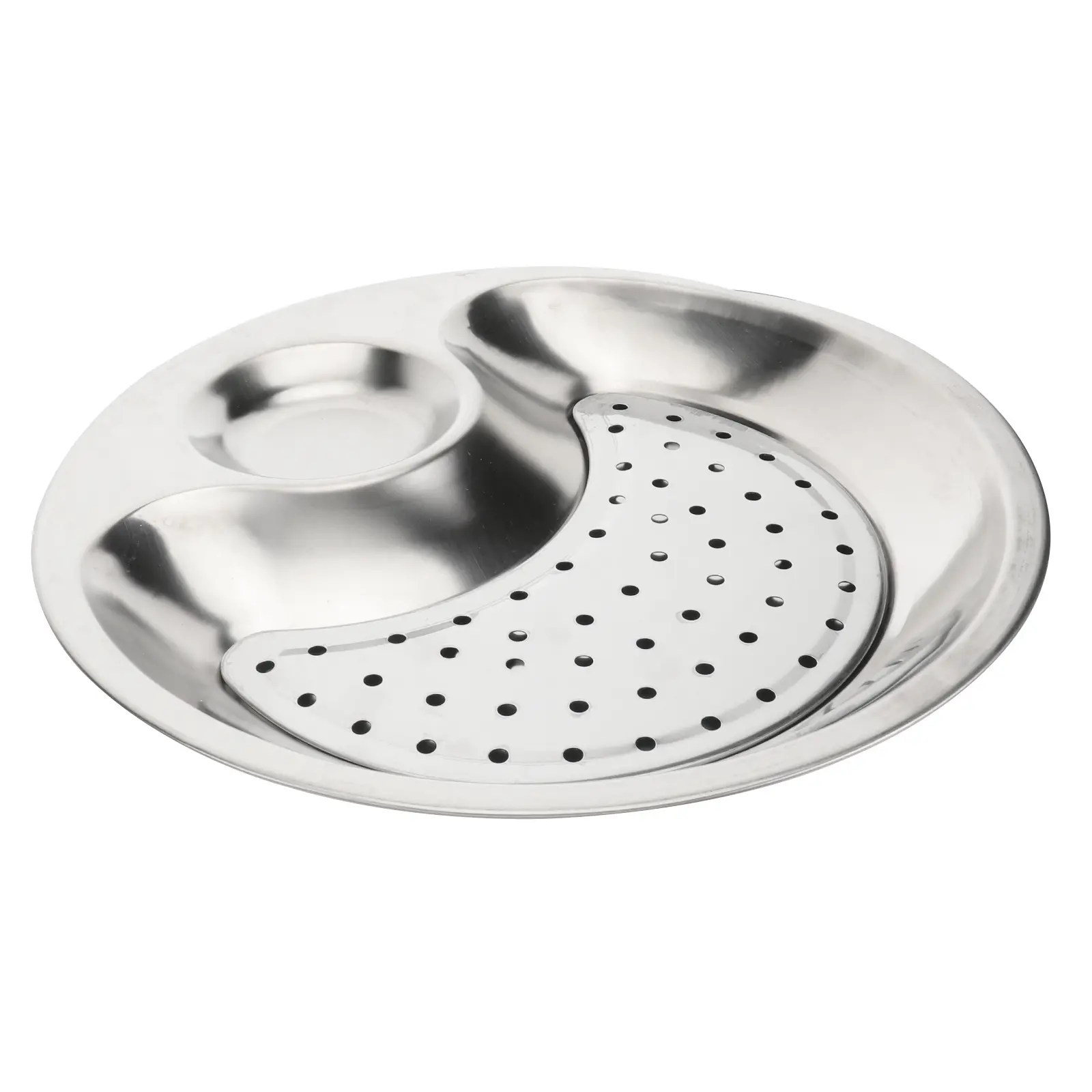 Stainless Steel Dumpling Tray Anti-skid Dinner Plate with Dipping Saucer Serving Dishes Household Removable Drain Dumplings