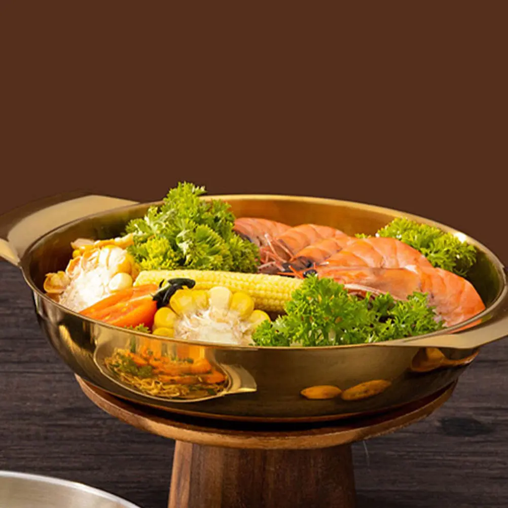 Dry Pot Stainless Steel 18cm Golden Double Handles Hot Pot Paella Pan Korean BBQ Family Cooking Household Daily Use