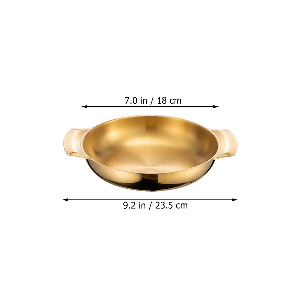 Dry Pot Stainless Steel 18cm Golden Double Handles Hot Pot Paella Pan Korean BBQ Family Cooking Household Daily Use