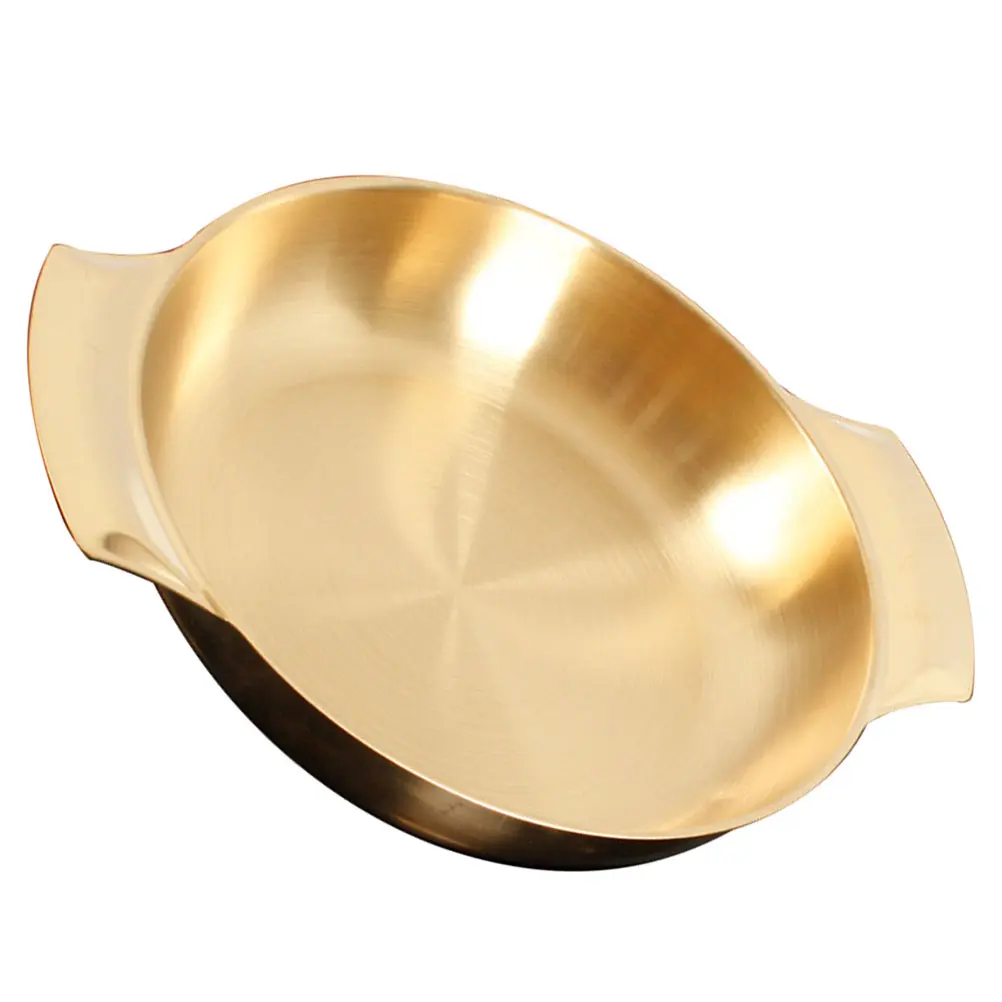 Dry Pot Stainless Steel 18cm Golden Double Handles Hot Pot Paella Pan Korean BBQ Family Cooking Household Daily Use