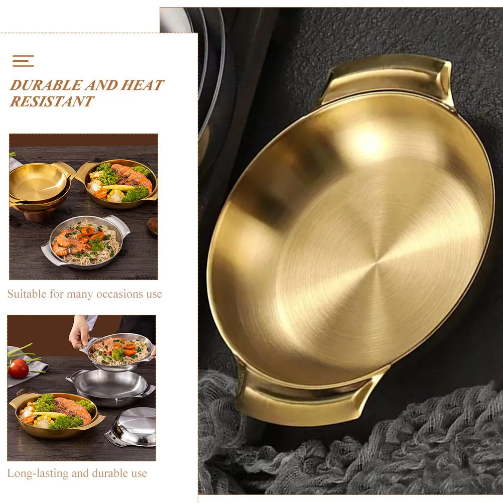 Dry Pot Stainless Steel 18cm Golden Double Handles Hot Pot Paella Pan Korean BBQ Family Cooking Household Daily Use