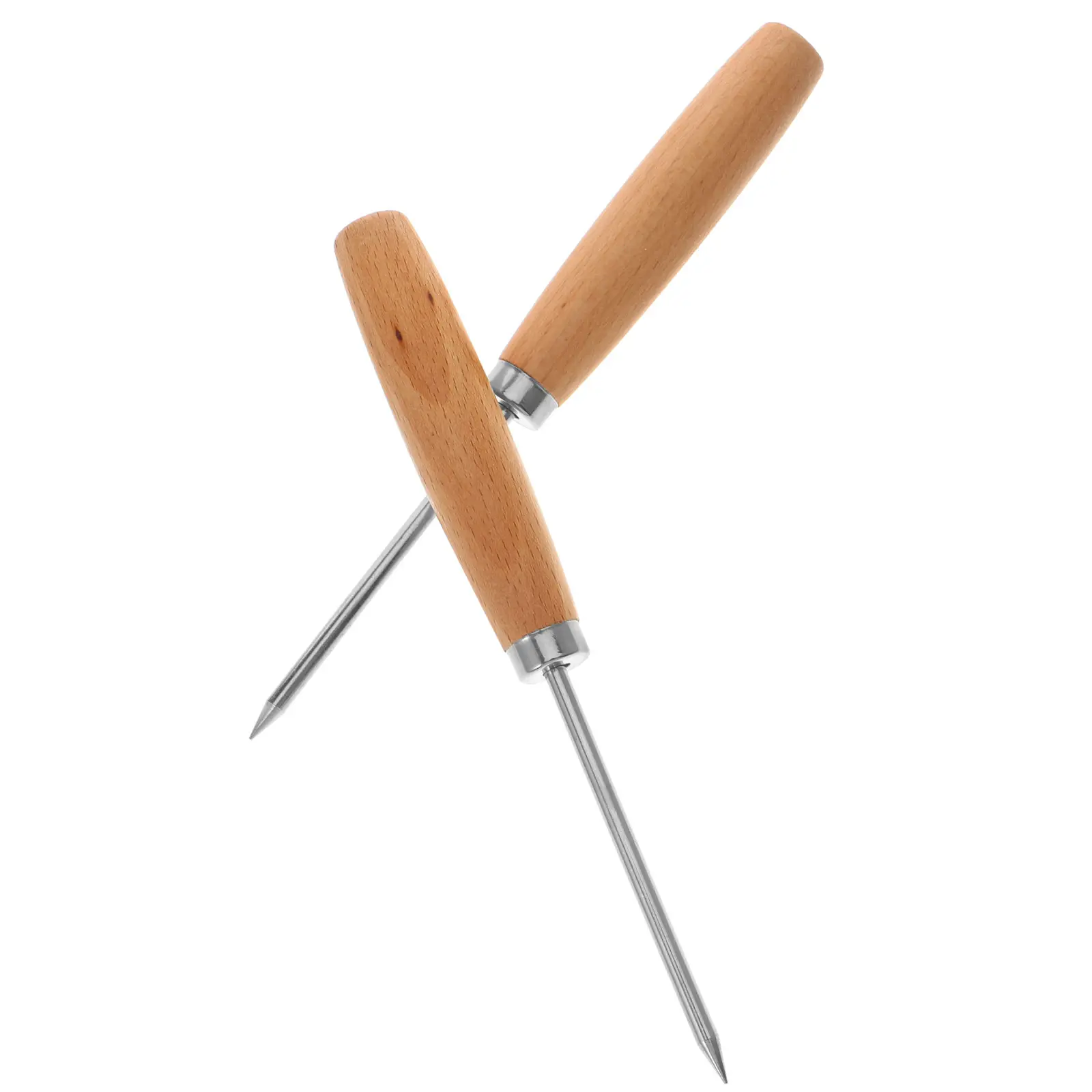 2pcs Pick Stainless Steel Carving Forks Wooden Handle Breaking Tool Bartender Picks Ice Shaper for Large Ice Cubes Balls