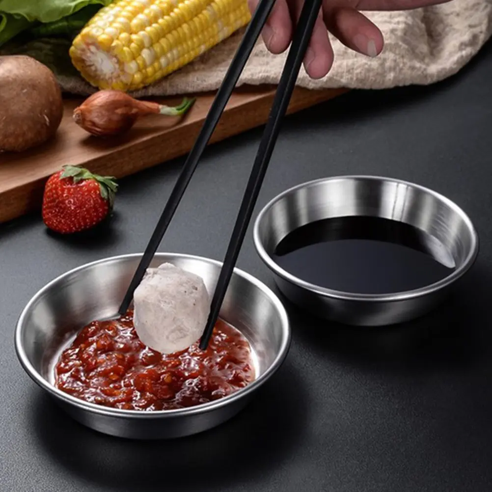 4pcs Stainless Seasoning Dishes Deep Bowls Sauce Dipping Flavor Dish Plates Flavor Appetizer Kitchen Tableware