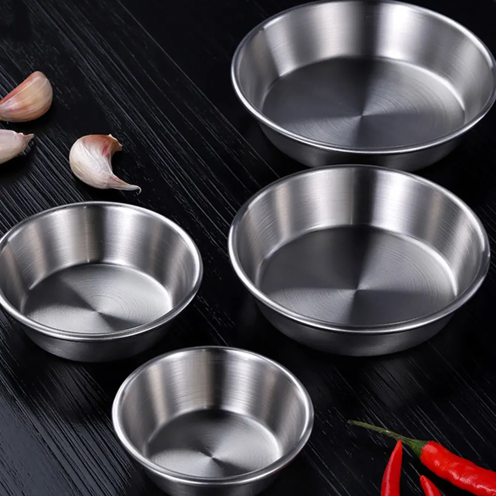4pcs Stainless Seasoning Dishes Deep Bowls Sauce Dipping Flavor Dish Plates Flavor Appetizer Kitchen Tableware