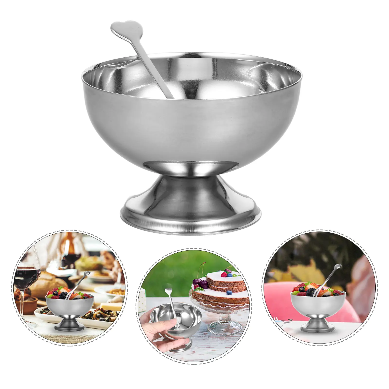 1pc Stainless Steel Dessert Cup Salad Bowl Fruit Storage Multipurpose Kitchen Utensil Ice Cream Serving Bowl Household Tableware