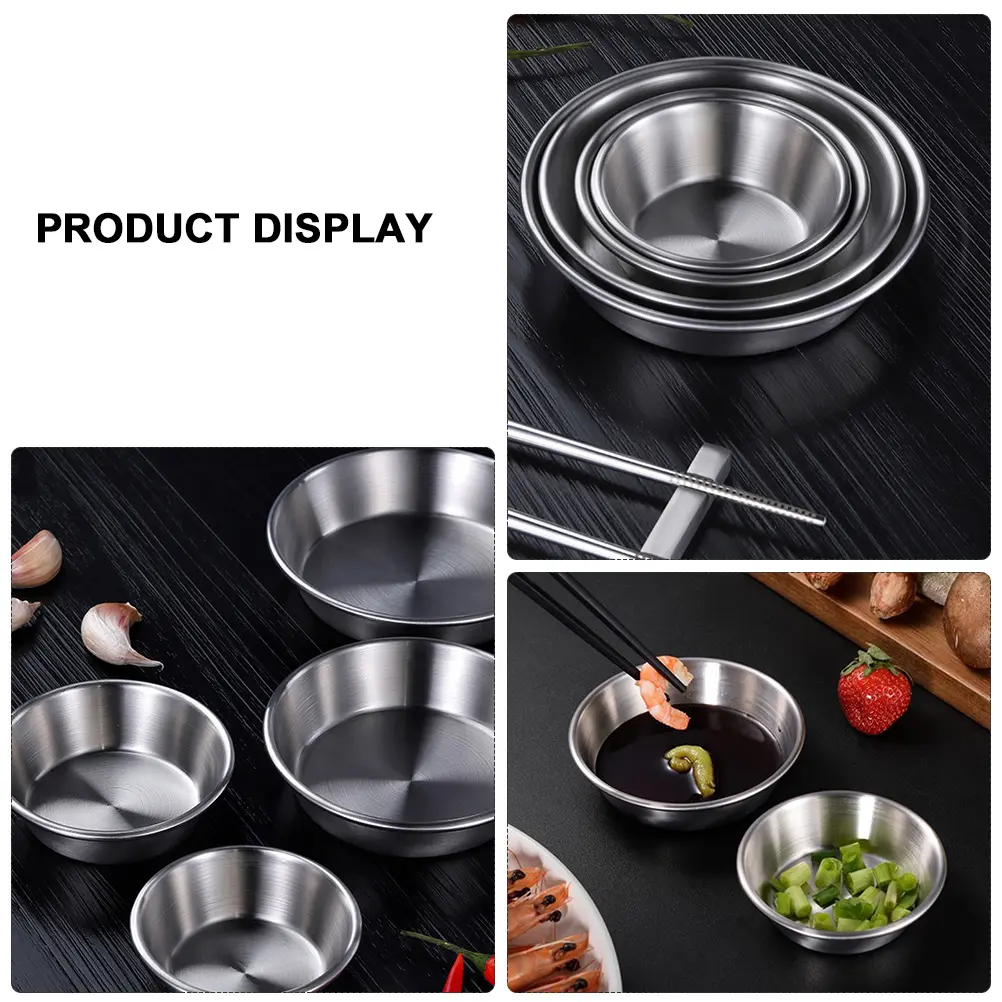 4pcs Stainless Seasoning Dishes Deep Bowls Sauce Dipping Flavor Dish Plates Flavor Appetizer Kitchen Tableware