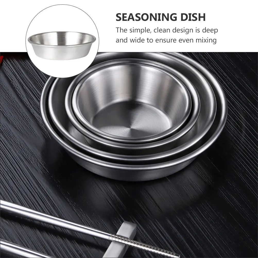 4pcs Stainless Seasoning Dishes Deep Bowls Sauce Dipping Flavor Dish Plates Flavor Appetizer Kitchen Tableware