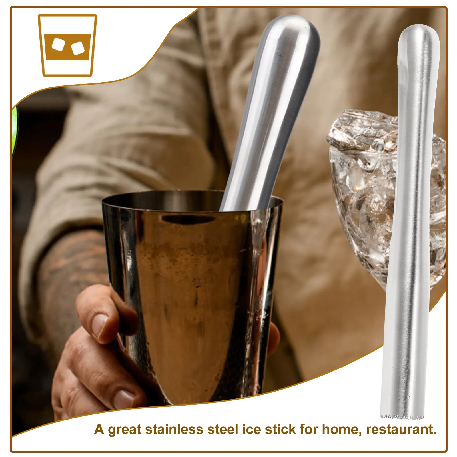 1pc Stainless Steel Ice Stick Premium Ergonomic Design for Crushing Ice Herbs Spices Drinks Cocktail Bar Tools Bottle