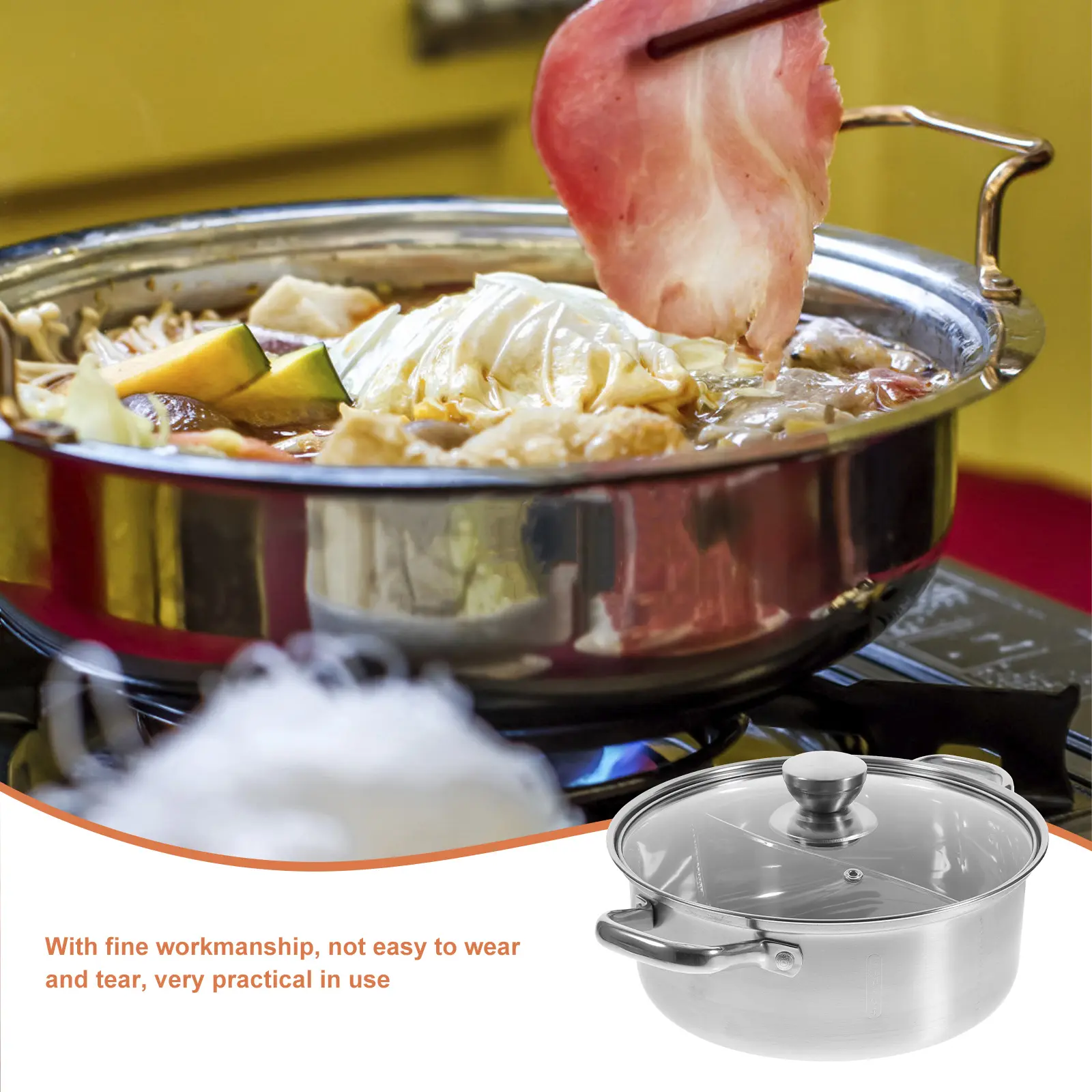 Stainless Steel Hot Pot 26cm Soup Pot High Temperature Cooking Boiler Electric Gas Stove Stockpot Olla Induction Ramen