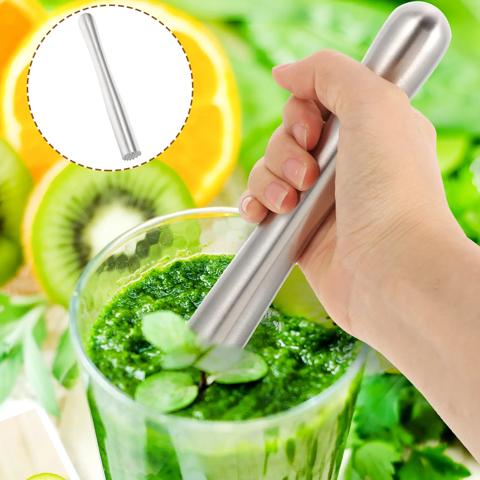 1pc Stainless Steel Ice Stick Premium Ergonomic Design for Crushing Ice Herbs Spices Drinks Cocktail Bar Tools Bottle