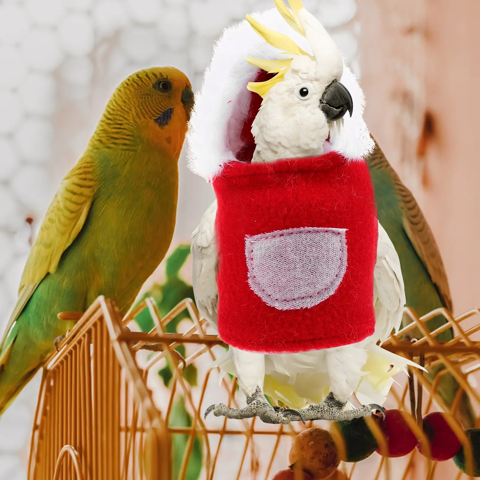 Parrot Clothes Xmas Costume Red S Durable Comfort Material Easy Wear Clean Pet Bird Clothing Frog Style Party Prop Christmas
