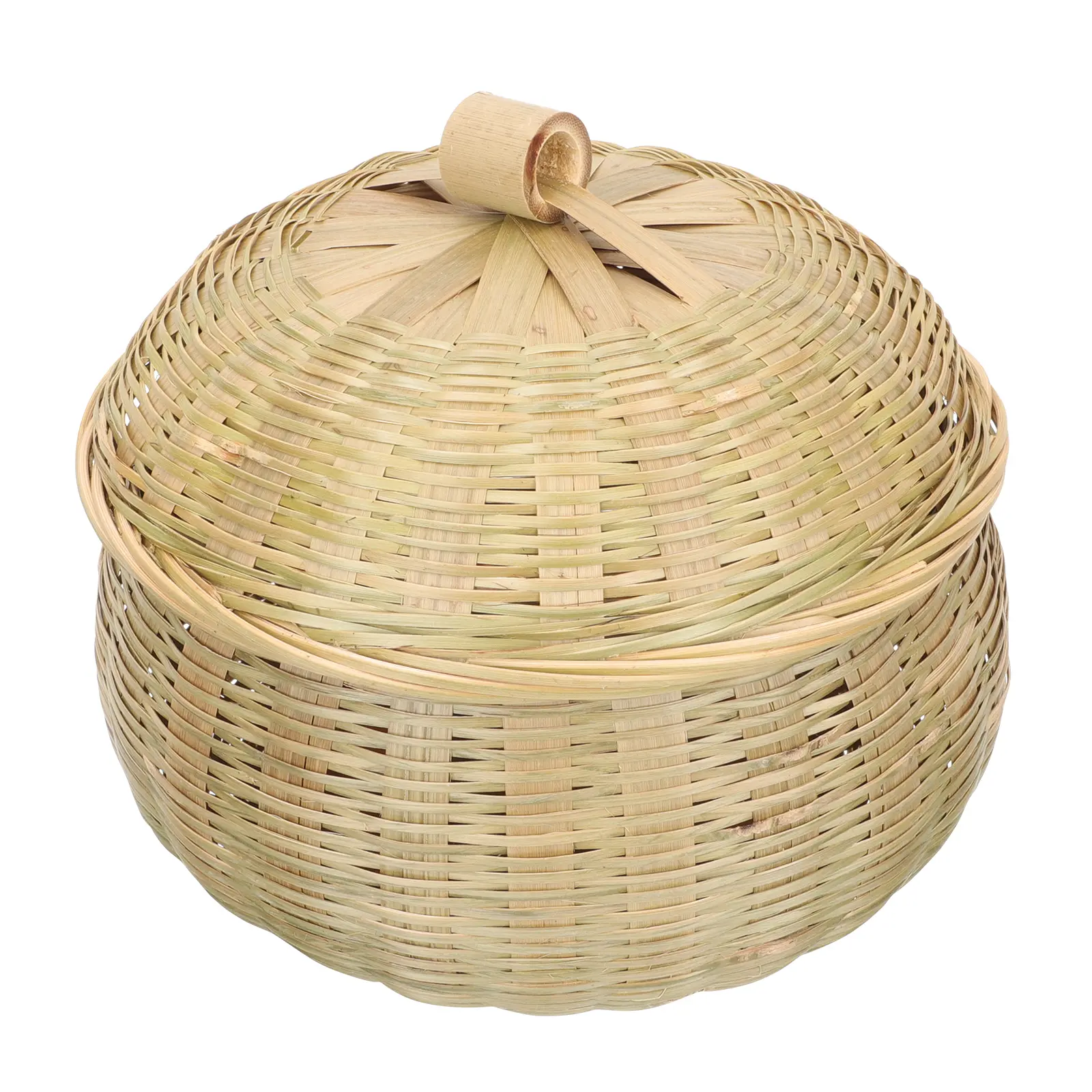 Storage Basket with Lid Egg Bin Toy Safe Use Bamboo Net Cover Weaving Food Grade