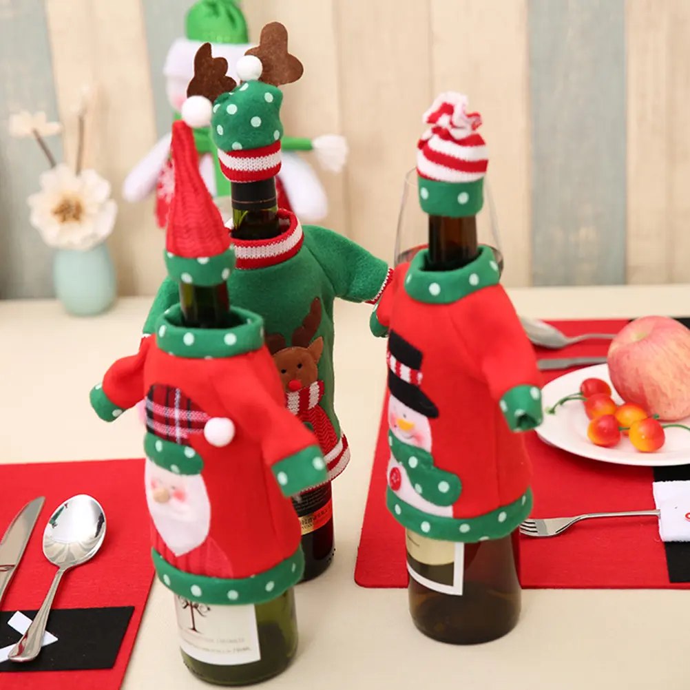 Bottle Cover Santa Claus Pattern Christmas Decorations Dress Tear Resistant Fabric Holiday Gift Table Centerpieces