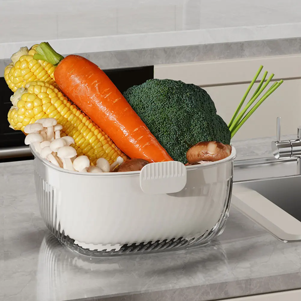 Kitchen Double Layer Vegetable Washing Basket Draining Hanging Fruit Baskets for