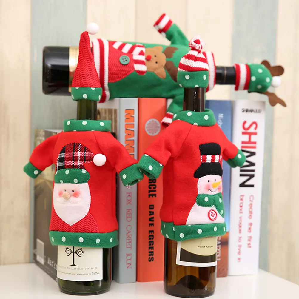 Bottle Cover Santa Claus Pattern Christmas Decorations Dress Tear Resistant Fabric Holiday Gift Table Centerpieces