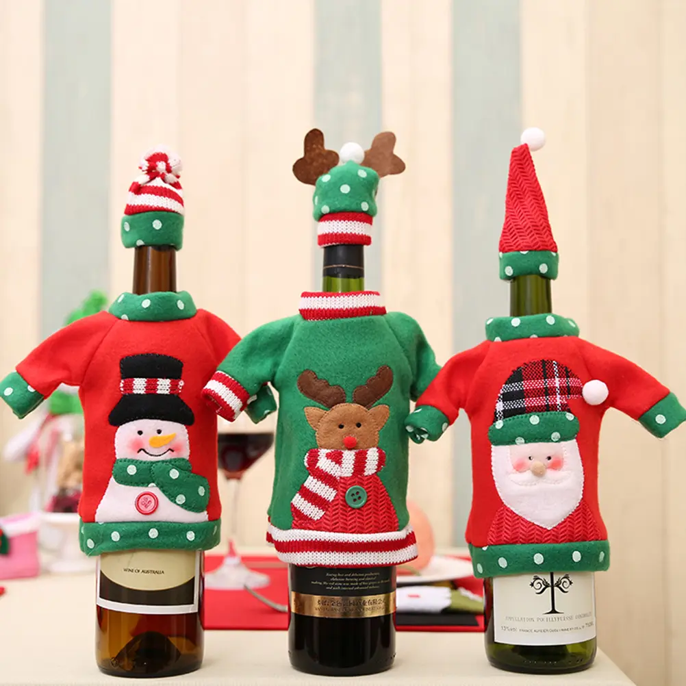 Bottle Cover Santa Claus Pattern Christmas Decorations Dress Tear Resistant Fabric Holiday Gift Table Centerpieces