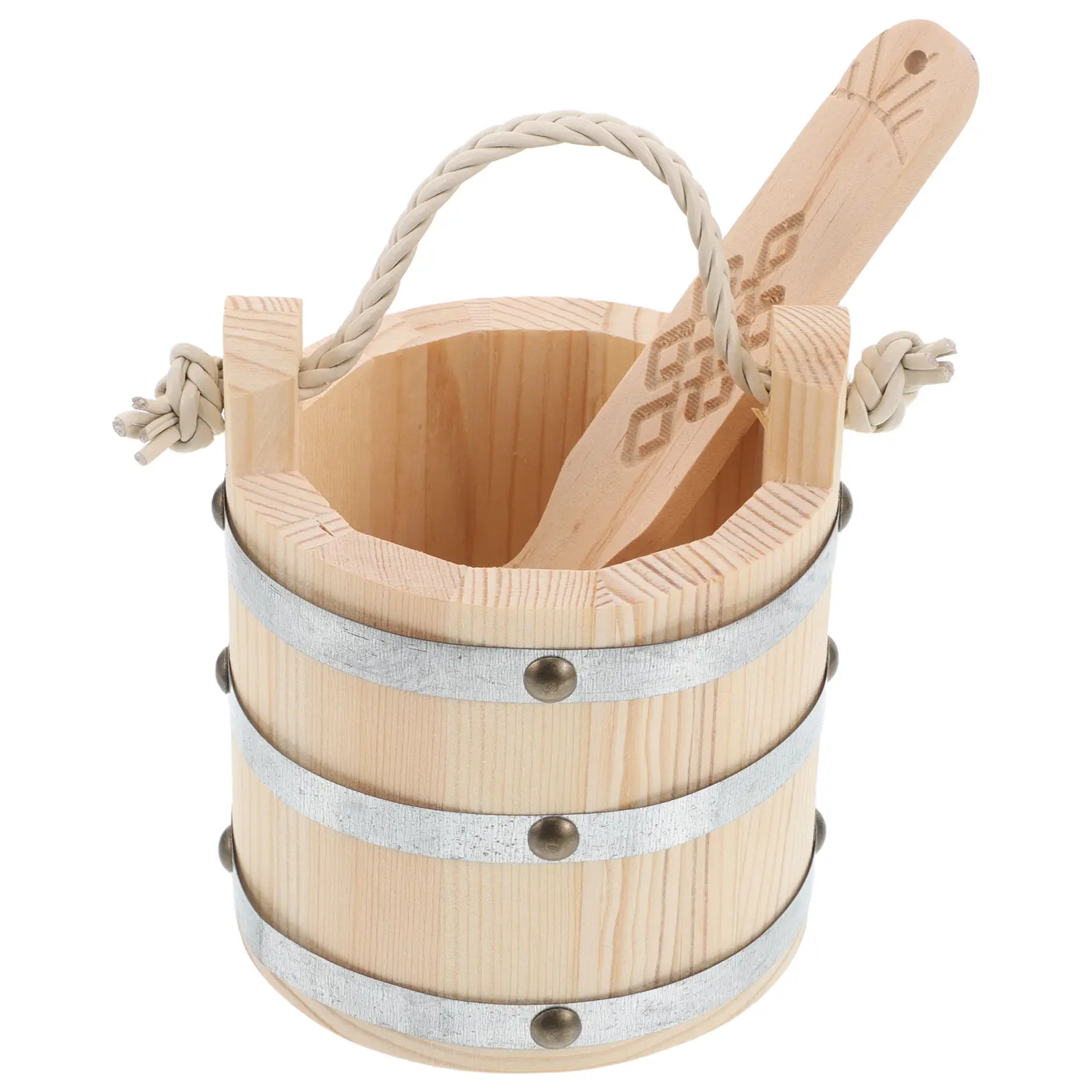 Solid Wood Kitchen Bucket Household Rice Storage Barrel Ladle Thickened Seamless Design Home Restaurant Use Natural Food Safe