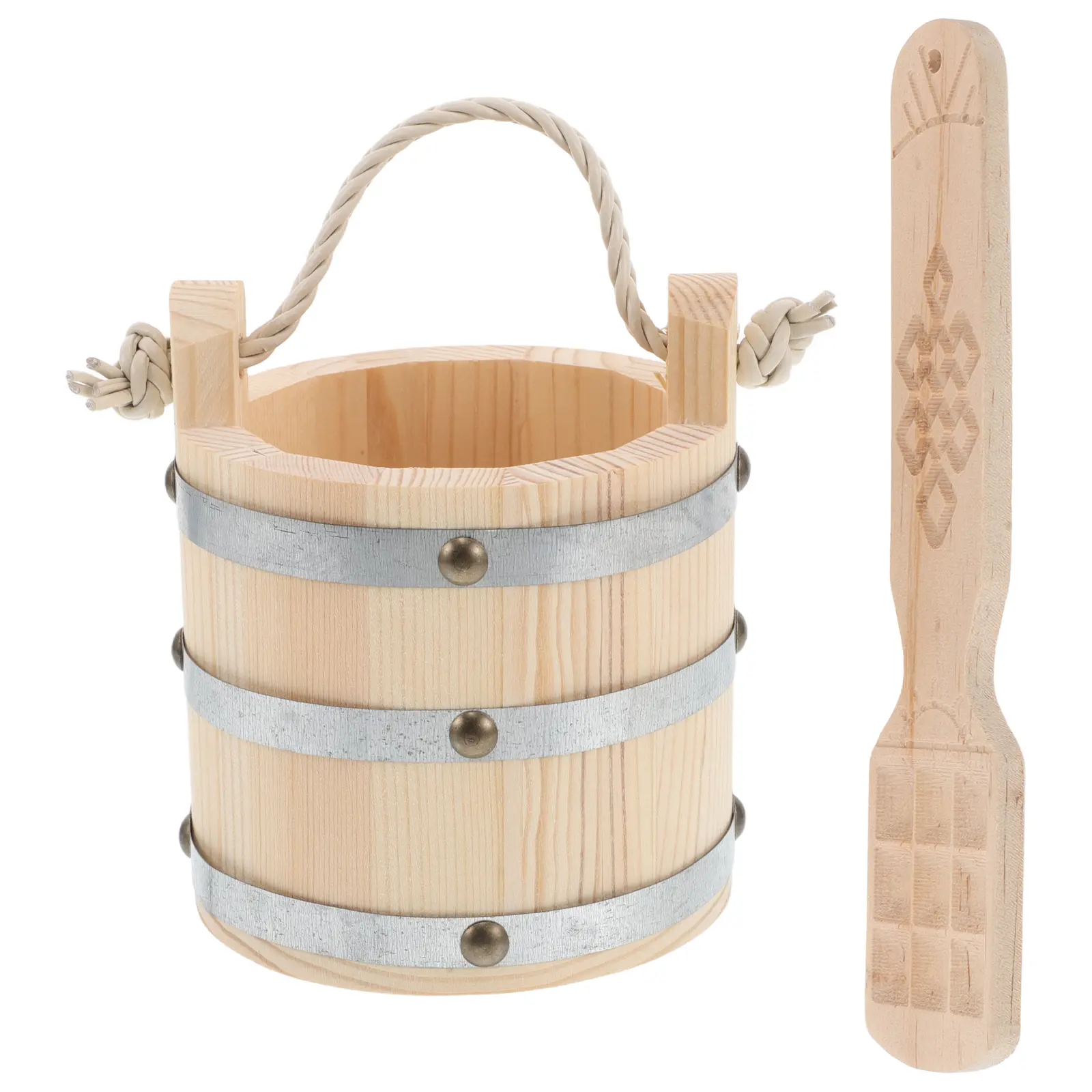 Solid Wood Kitchen Bucket Household Rice Storage Barrel Ladle Thickened Seamless Design Home Restaurant Use Natural Food Safe