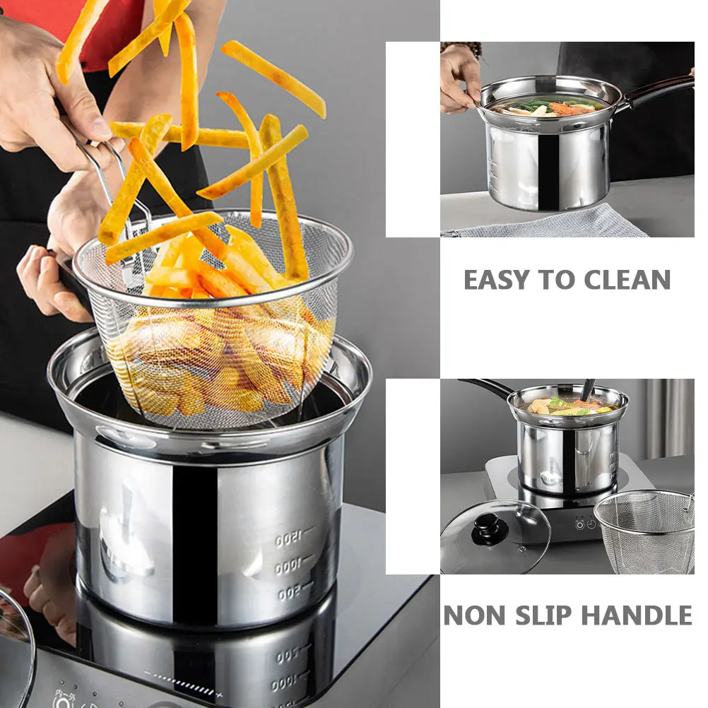 1 set Noodle Pot Filter Basket Stainless Steel Saucepan Kitchen Strainer Kitchen Strainer Non Stick Easy Clean Cookware