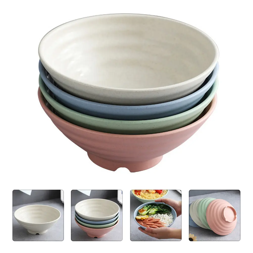 4pcs Wheat Straw Bowls Unbreakable Cereal Soup Kitchen Tableware Eco Friendly Biodegradable Microwave Dishwasher Safe Bright