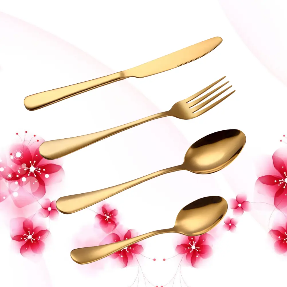 4 Pieces Cutlery Spoon Set Serving Utensils Silverware Steak Dinner Forks