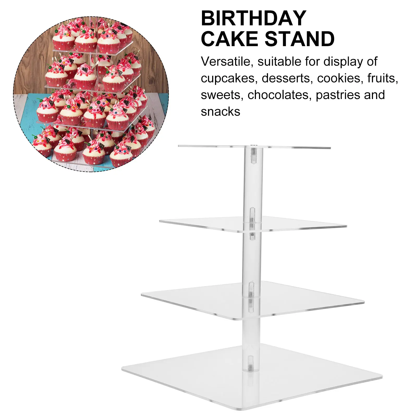 Acrylic 4 Layer Square Cupcake St Transparent Cake Table Home Party Dessert Holder Tabletop Cake Wedding Tabletop