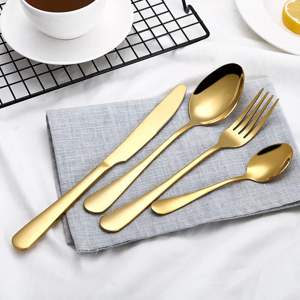 4 Pieces Cutlery Spoon Set Serving Utensils Silverware Steak Dinner Forks