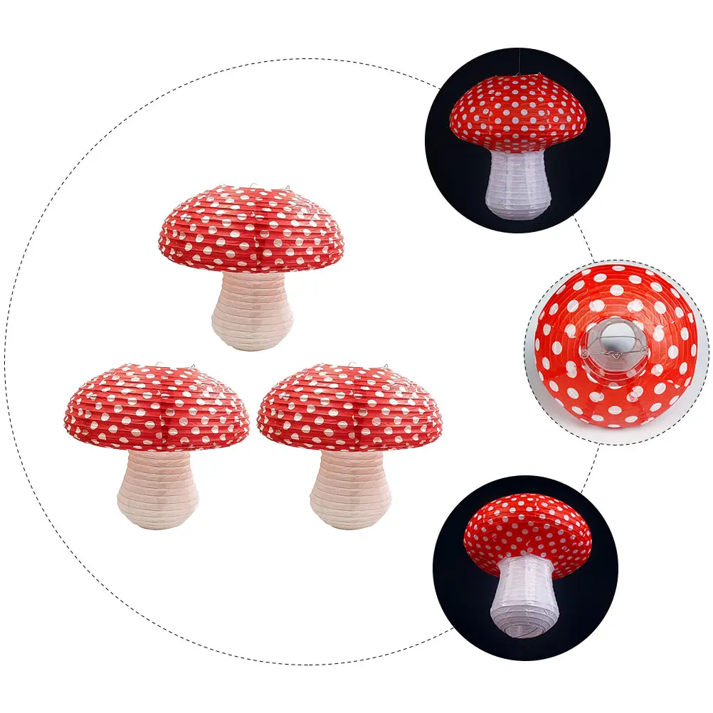 3 Pcs Mushroom Paper Lanterns Woodl Birthday Decorations Baby Shower Nursery Festive Outdoor Indoor Activities