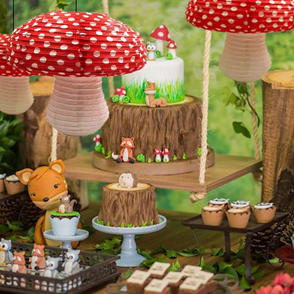 3 Pcs Mushroom Paper Lanterns Woodl Birthday Decorations Baby Shower Nursery Festive Outdoor Indoor Activities