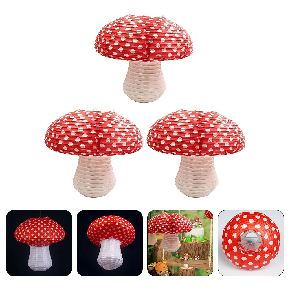 3 Pcs Mushroom Paper Lanterns Woodl Birthday Decorations Baby Shower Nursery Festive Outdoor Indoor Activities