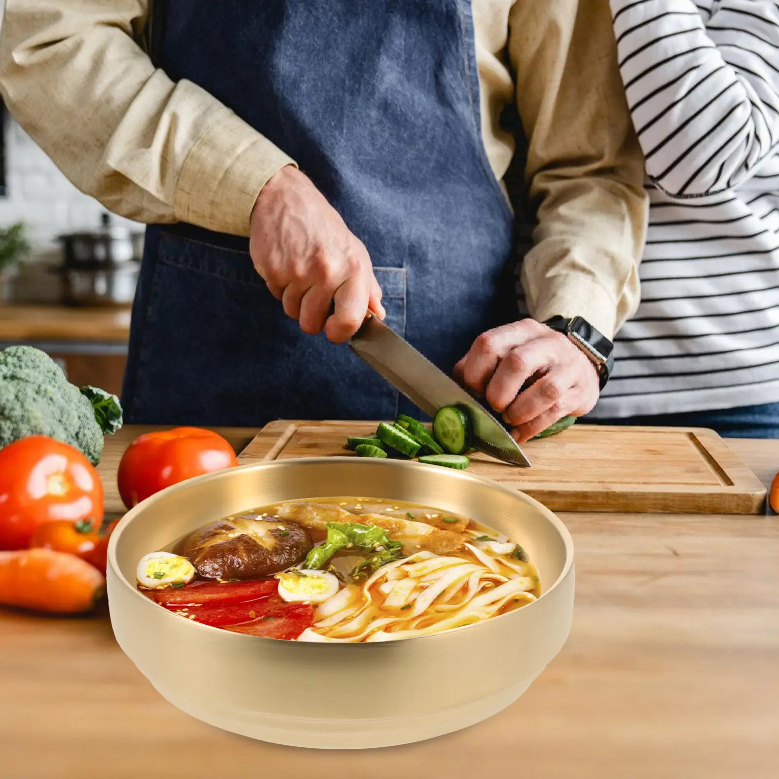 Stainless Steel Cold Noodle Bowl Golden Kitchen Ramen Mixed Rice Soup Instant Noodle Tableware Large Size Homeware