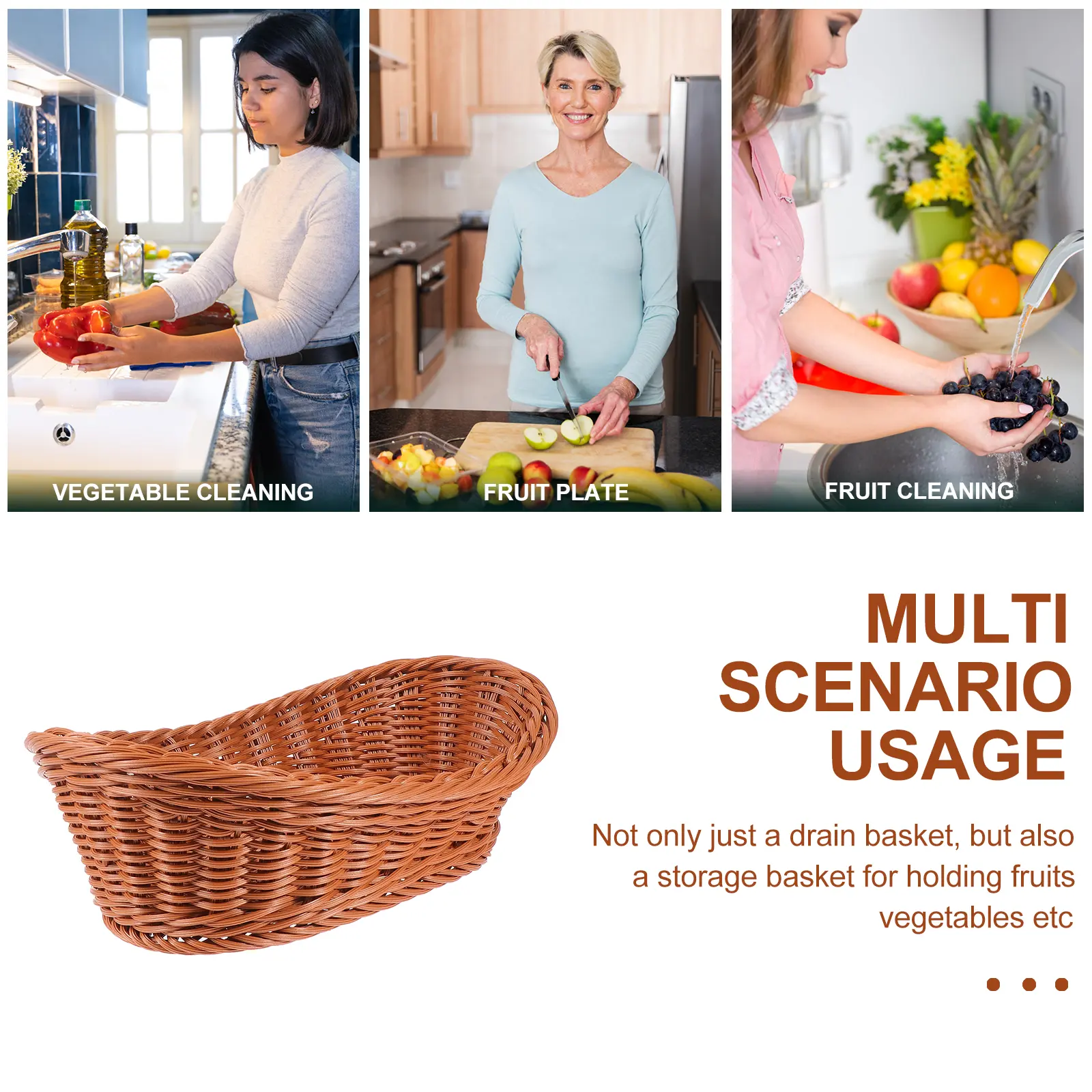 1Pc Woven Food Storage Basket Kitchen Accessories Multi-Functional Simulation Rattan Organizer