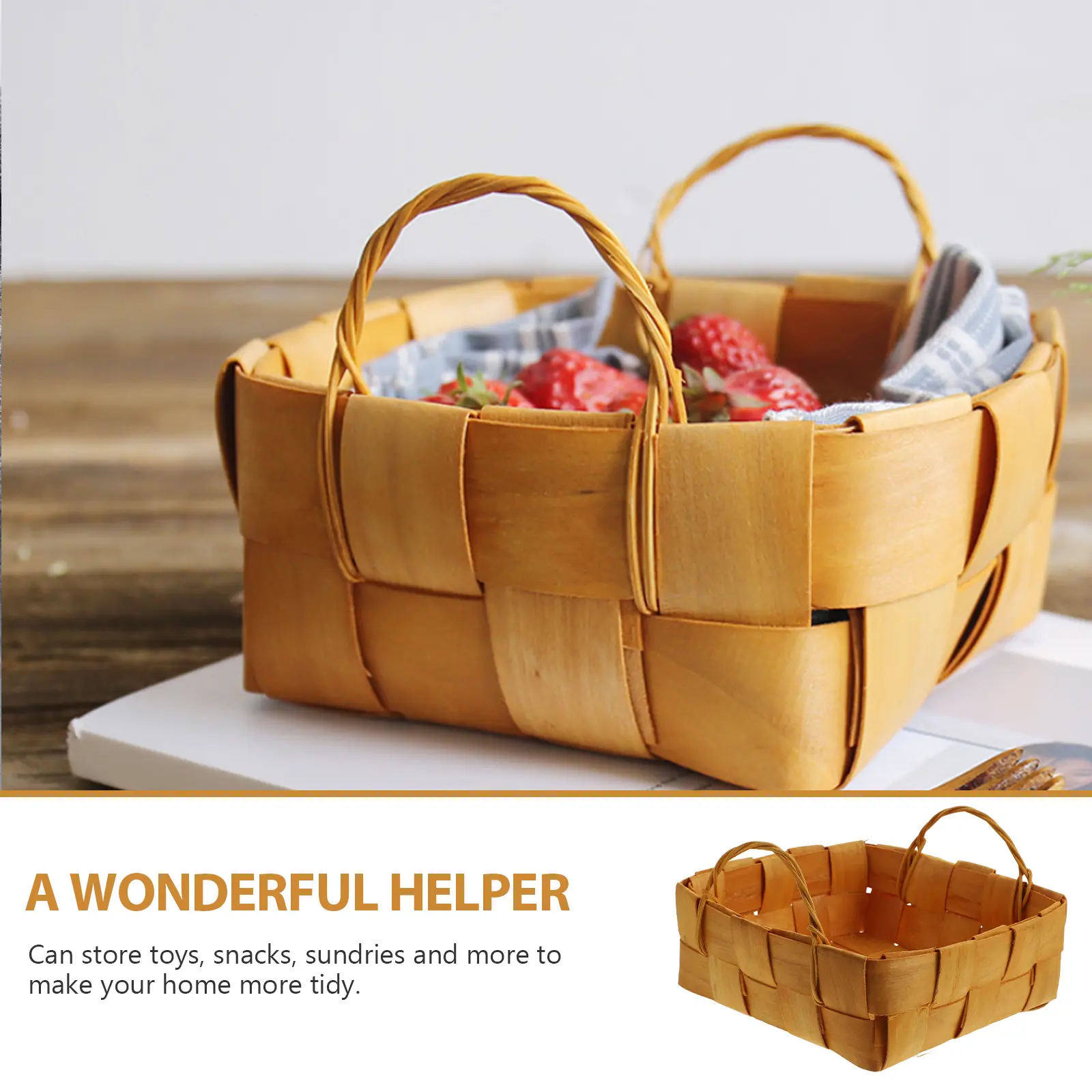 Portable Storage Basket H held Wooden Container for Bread Eggs Sundries Large Capacity Home ganizer Eco friendly Sturdy Design