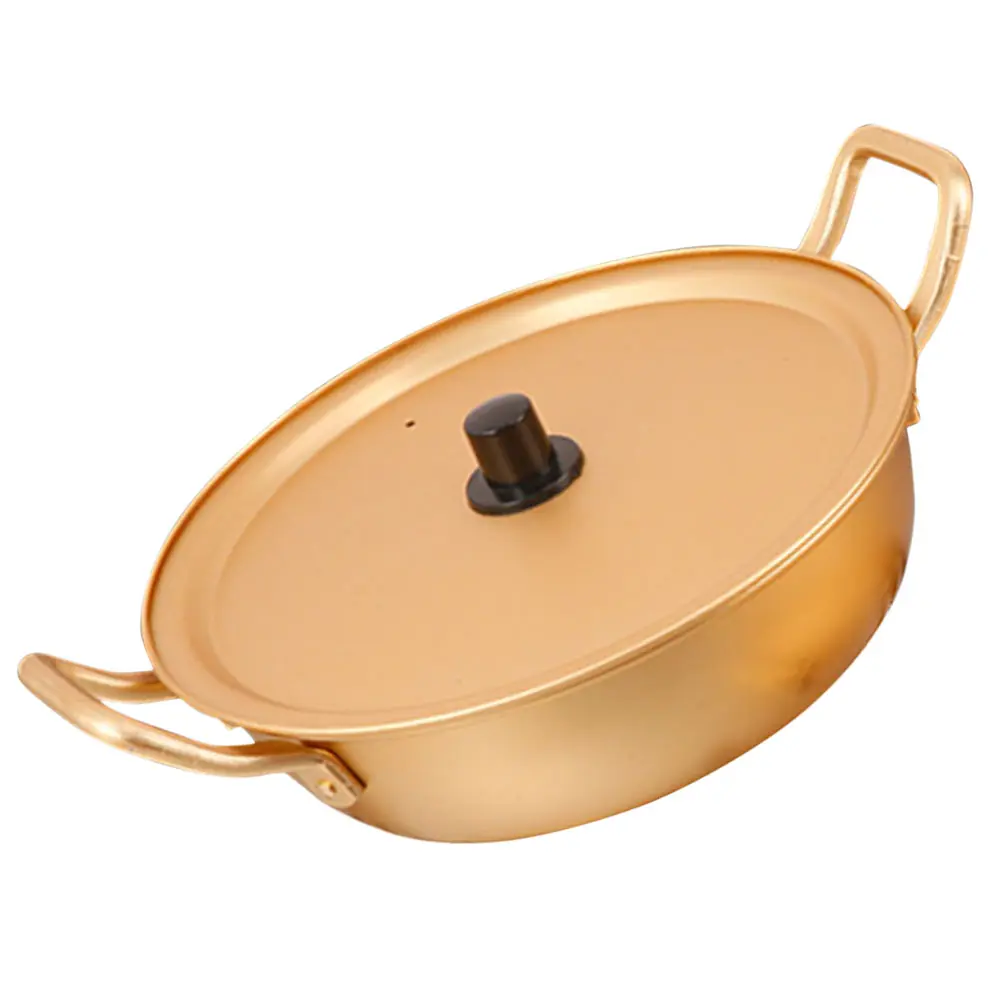 Yellow Aluminum Ramen Pot Lightweight Portable Cooking Pan for Camping Hiking Parties Quick Heat Easy Clean Korean