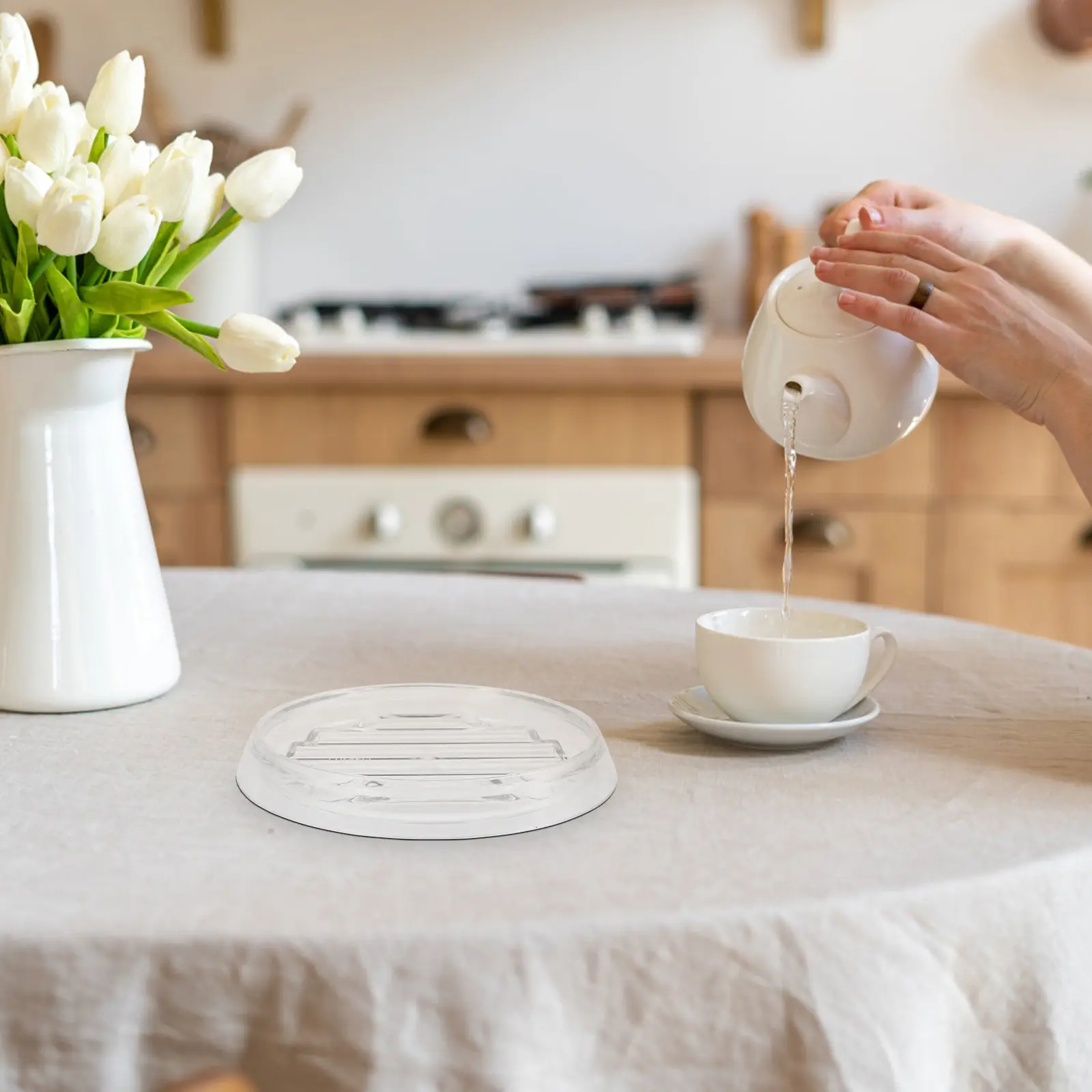 Round Water Pitcher Saucer Coaster Protecting Iced Tea Jug Mat Place Mats Cup Placemat Non Slip Heat Resistant Sturdy PP