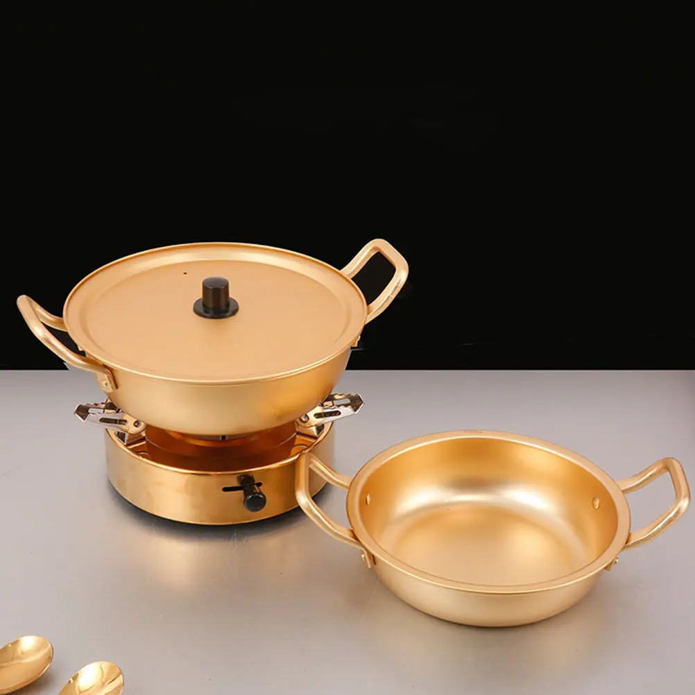 Yellow Aluminum Ramen Pot Lightweight Portable Cooking Pan for Camping Hiking Parties Quick Heat Easy Clean Korean