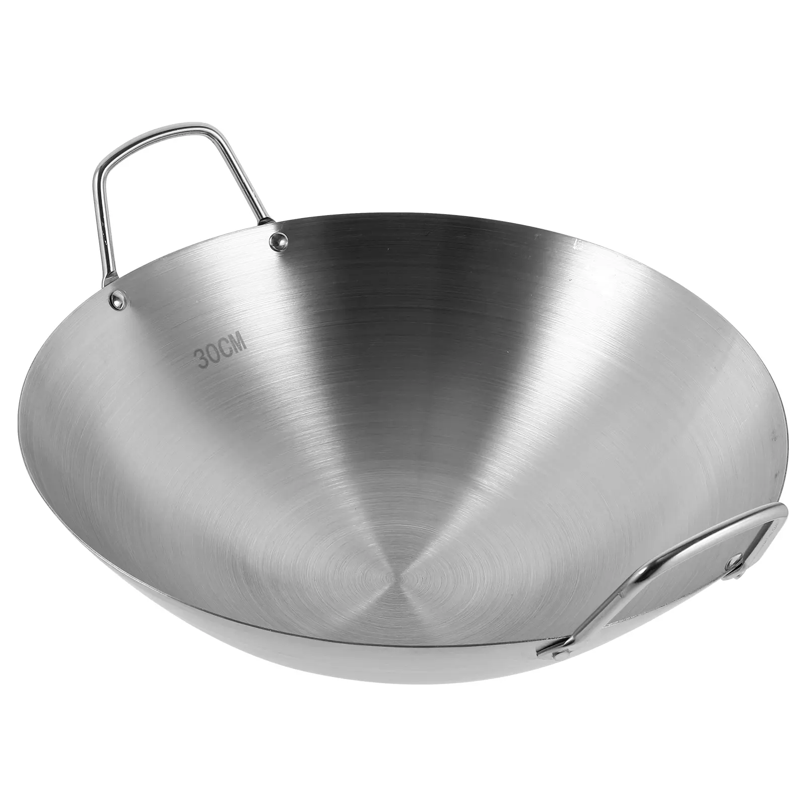 Stainless Steel Wok 30cm Double Handle Nonstick Pan Fry BBQ Easy Clean Cooking Wok Gas Stove Kitchen Utensil