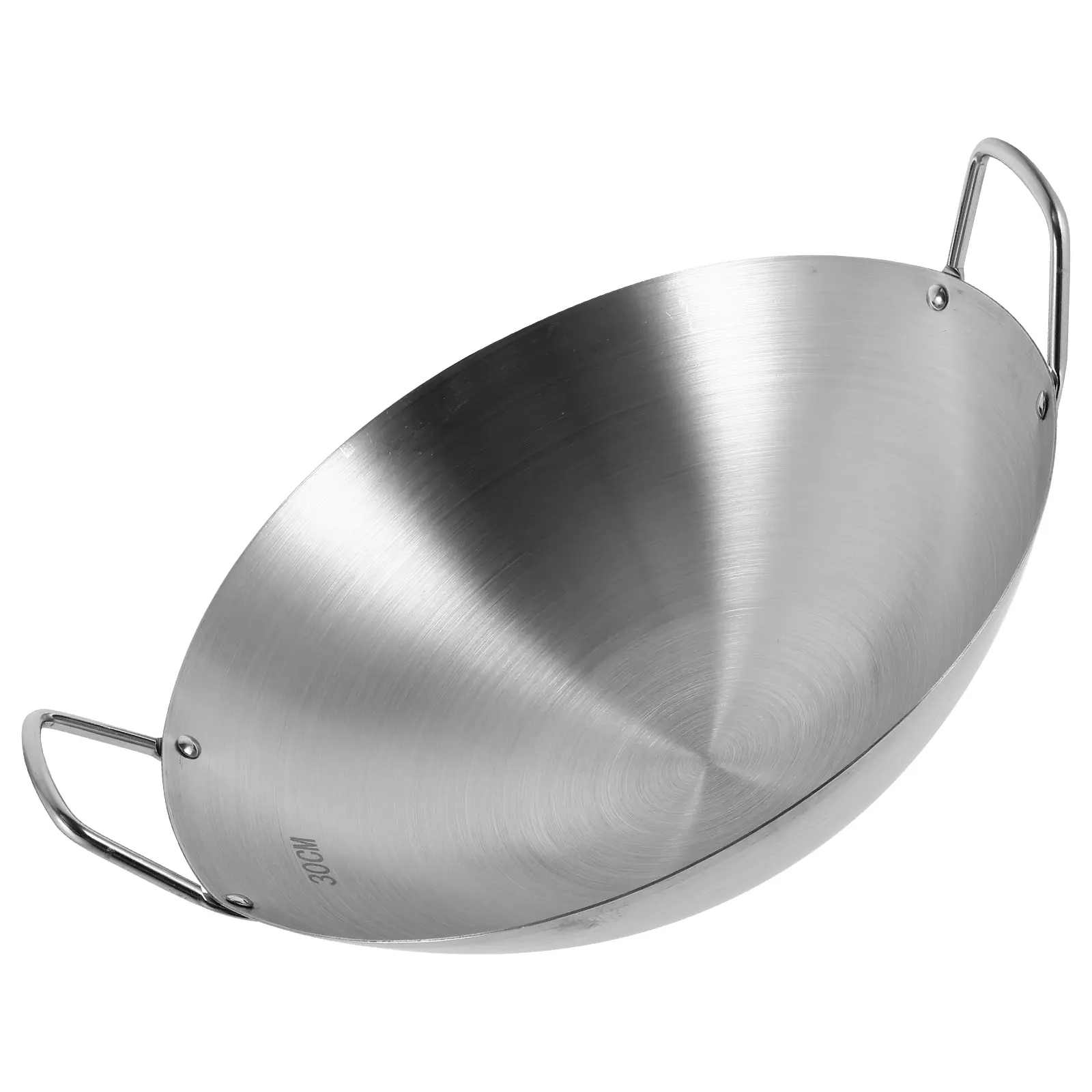 Stainless Steel Wok 30cm Double Handle Nonstick Pan Fry BBQ Easy Clean Cooking Wok Gas Stove Kitchen Utensil