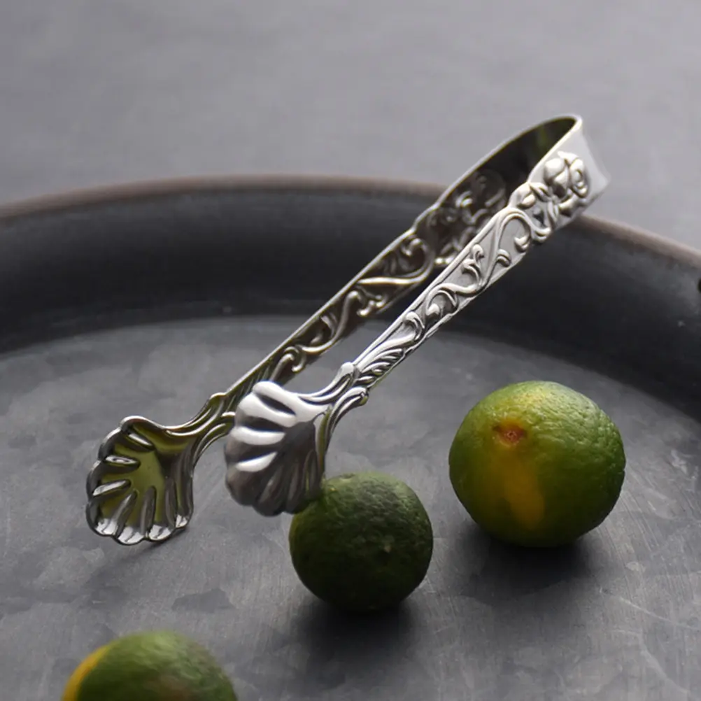 2 Pcs Relief Rose Ice Cube Clip Food Tong Tongs Metal Small Kitchen Stainless Steel Cubes Serving