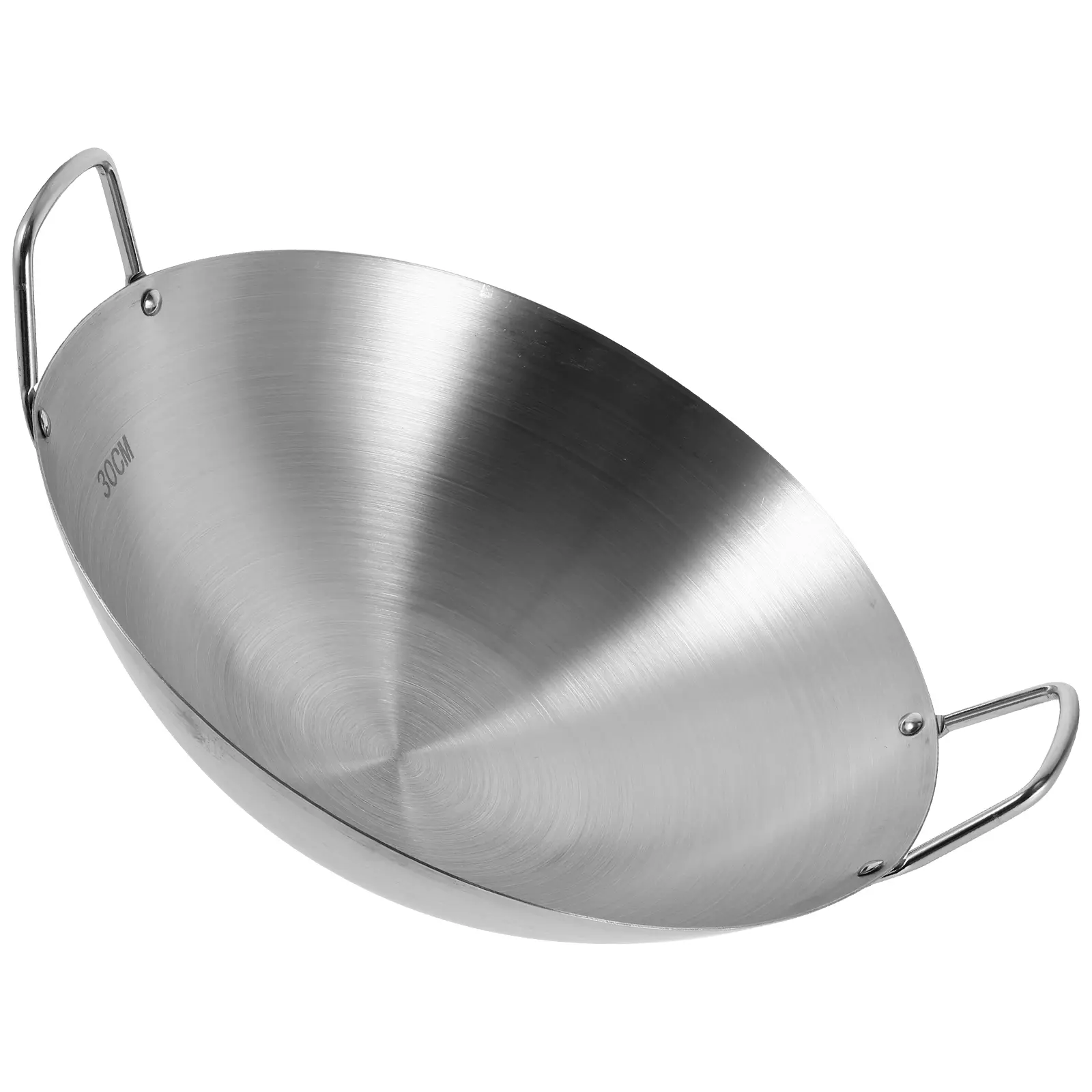 Stainless Steel Wok 30cm Double Handle Nonstick Pan Fry BBQ Easy Clean Cooking Wok Gas Stove Kitchen Utensil