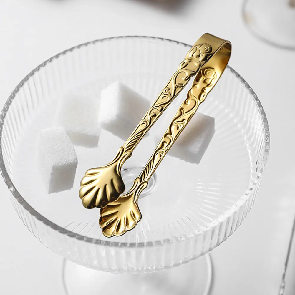 2 Pcs Relief Rose Ice Cube Clip Food Tong Tongs Metal Small Kitchen Stainless Steel Cubes Serving
