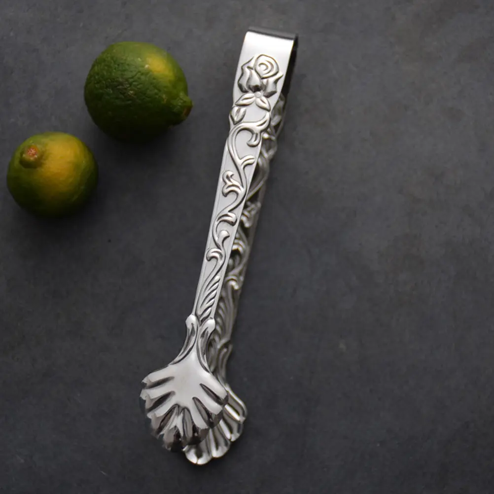 2 Pcs Relief Rose Ice Cube Clip Food Tong Tongs Metal Small Kitchen Stainless Steel Cubes Serving